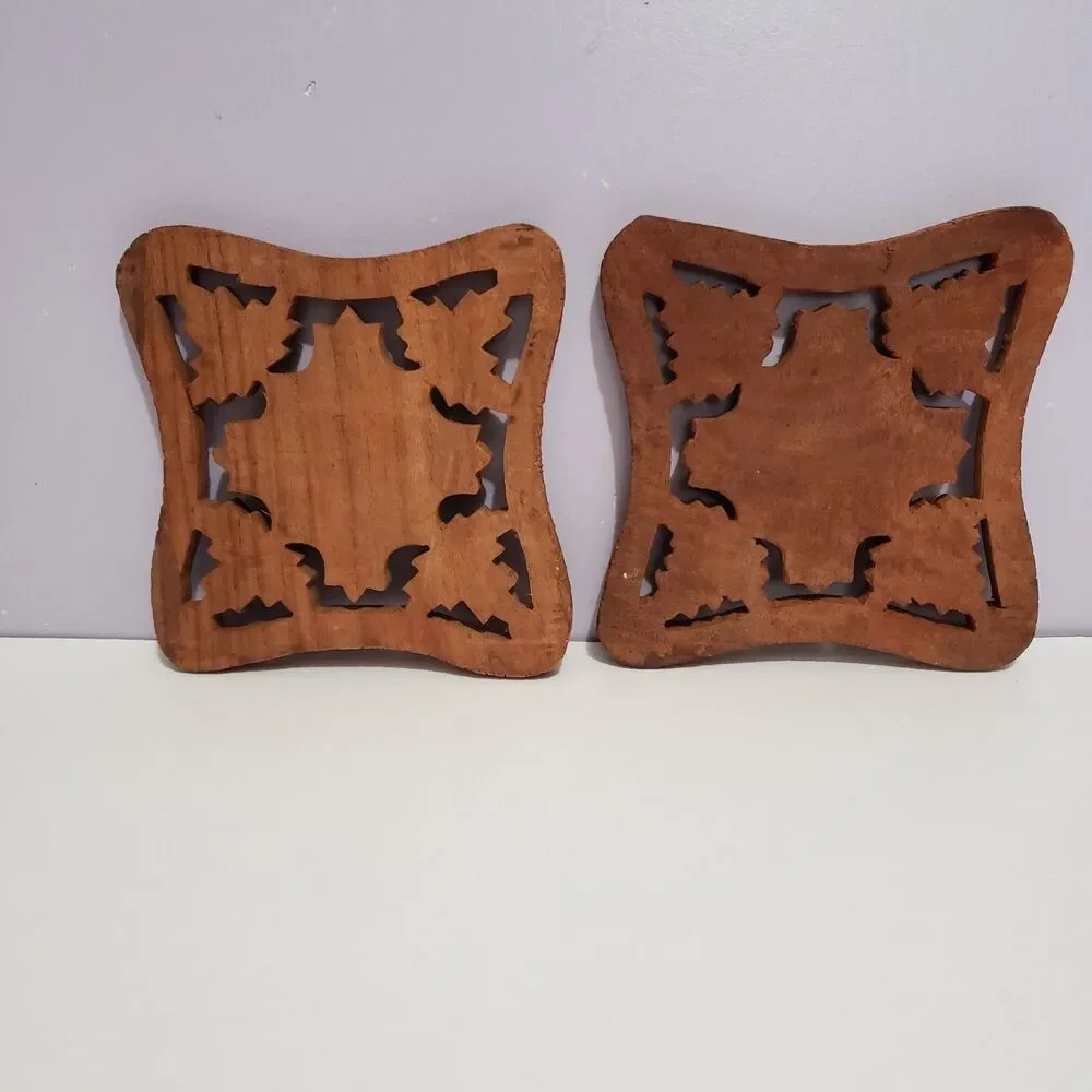 Trivet Set of 2 Wooden Handcarved Kitchen Home Country Farmhouse Decor 5.5